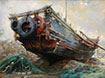 a painting of an old boat