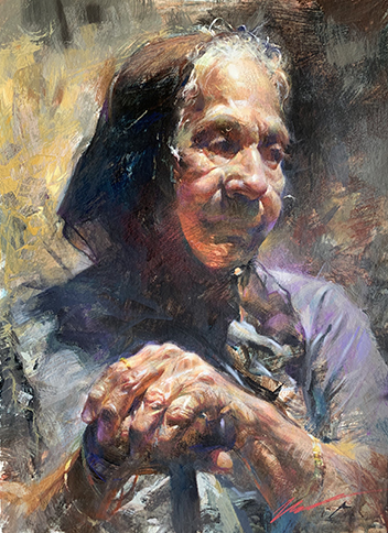 Portrait painting of an India old woman